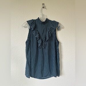 Who What Wear Floral Mock Neck Blouse | Black & Blue | Size M | EUC